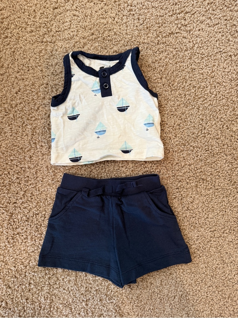 Monica + Andy Blue & White Sailboat Tank with Blue Shorts Matching Set 0-3M
